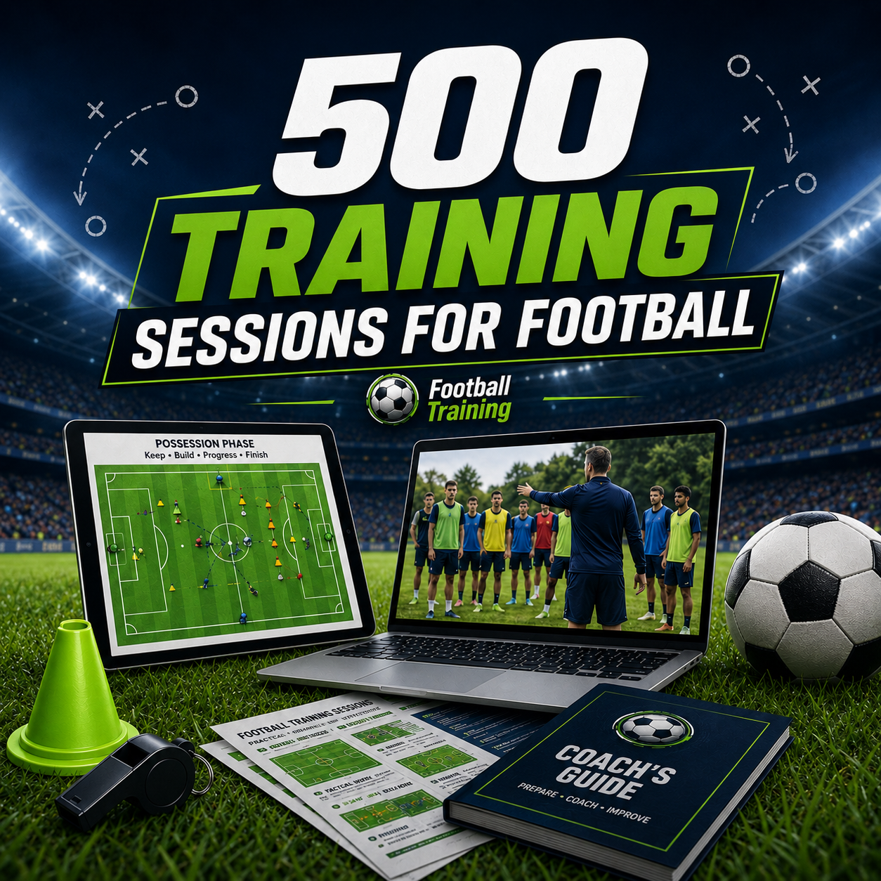 500 football training sessions - mockup